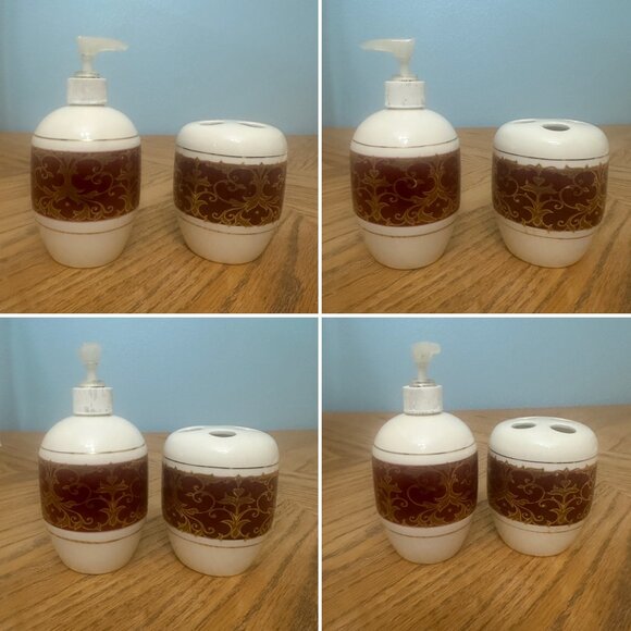 Bathroom Accessories Set Ceramic Tissue Box Cover Soap Pump Toothbrush Holder - Picture 6 of 9